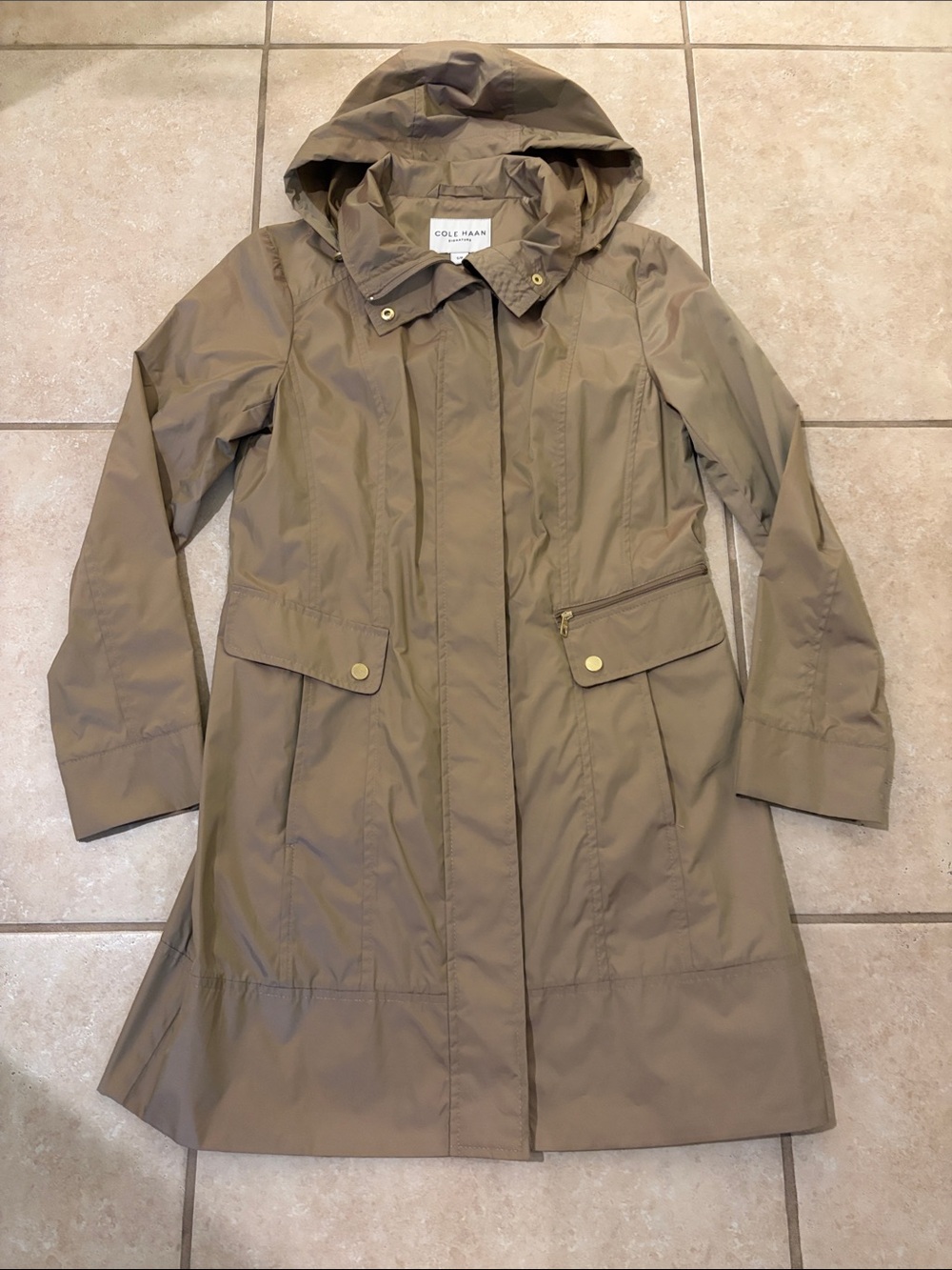 Cole Haan Taupe S/P Hooded Trench/Rain Coat Jacket Travel Packable